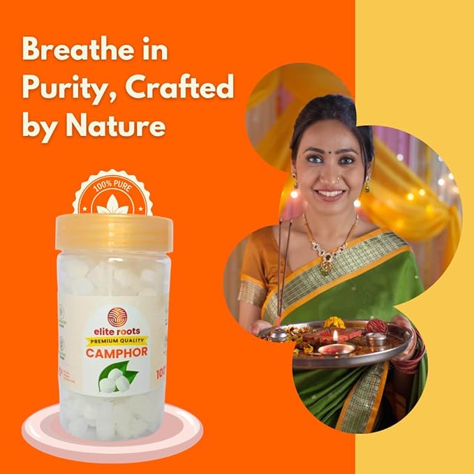 EliteRoots Pure Camphor/Kapoor 100% Natural | Pooja, Aarti & Havan Use | Long Lasting Natural Camphor Tablets