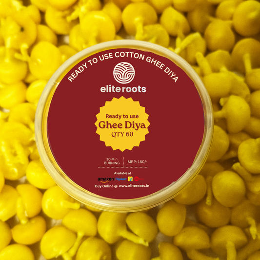 EliteRoots Cow Ghee Diya with Batti, Ready to use, Pack of 60