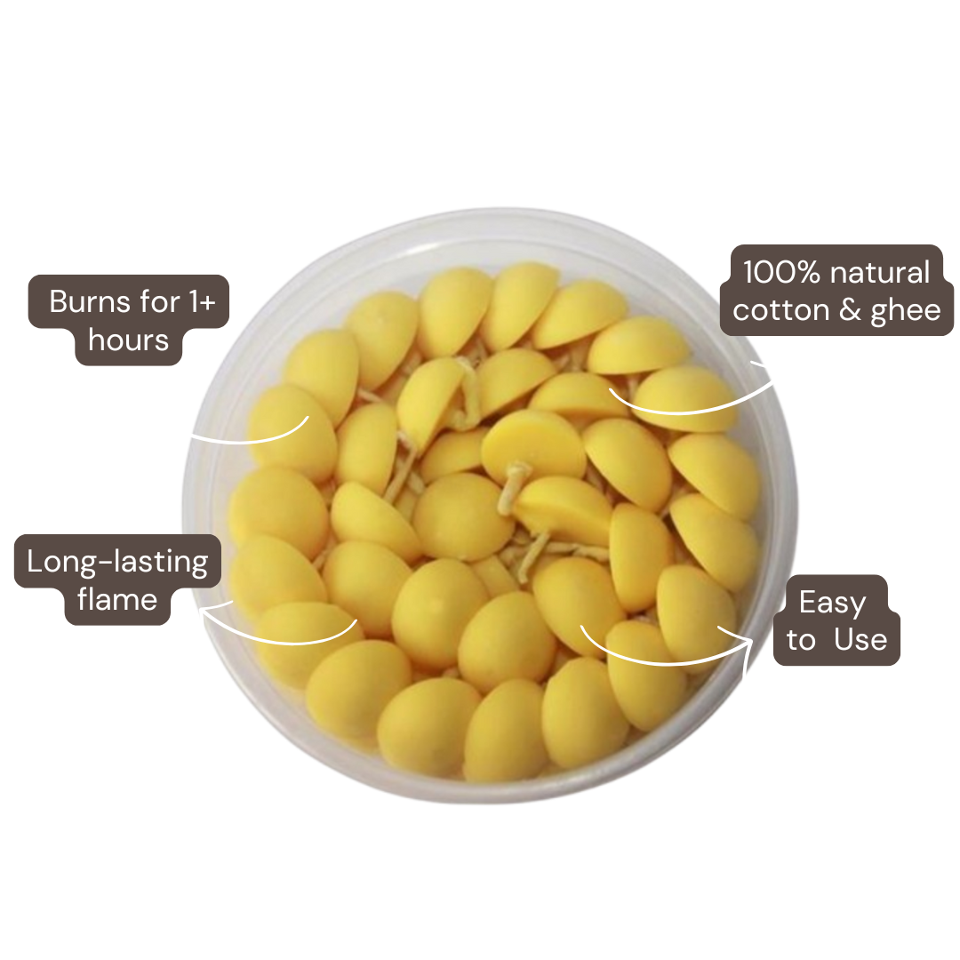 EliteRoots Cow Ghee Diya with Batti, Ready to use, Pack of 60