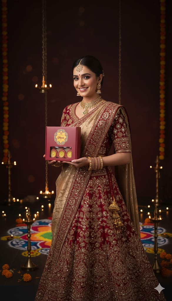 EliteRoots Ready-to-Use Premium Ghee Blended Diya Box | Set of 9 Designer Diyas in Vibrant Mehrun