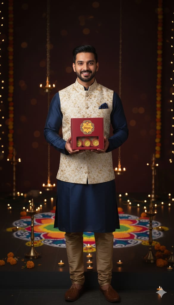 EliteRoots 16 Ready-to-Use Premium Ghee Blended Diya Box | Set of 16 Small Size Designer Diyas in Vibrant Mehrun