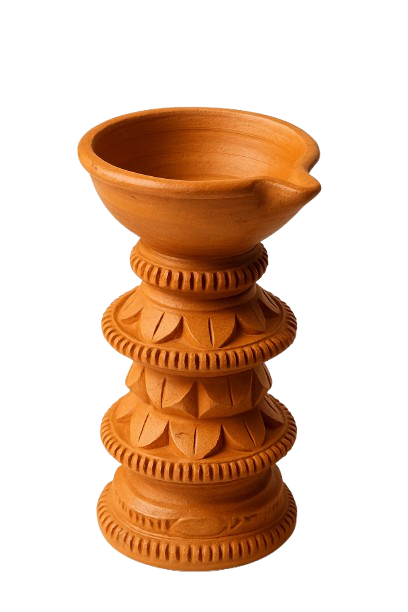 EliteRoots Handcrafted Terracotta Diya | Traditional Carved Brown Clay Lamp | Decorative for Pooja, Festivals, Diwali & Home Decor | Pack of 1