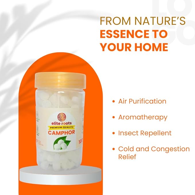 EliteRoots Pure Camphor/Kapoor 100% Natural | Pooja, Aarti & Havan Use | Long Lasting Natural Camphor Tablets