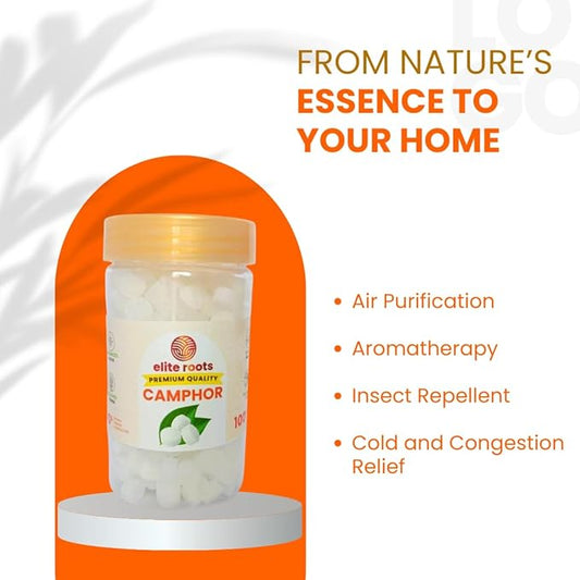 EliteRoots Pure Camphor/Kapoor 100% Natural | Pooja, Aarti & Havan Use | Long Lasting Natural Camphor Tablets