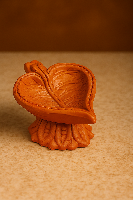 EliteRoots Radha Diwali Leaf Design Diya | Handmade Clay Mitti Diya, Dhoop Dani, Tealight Candle Holder & Small Havan Kund – Multipurpose Festival Decor
