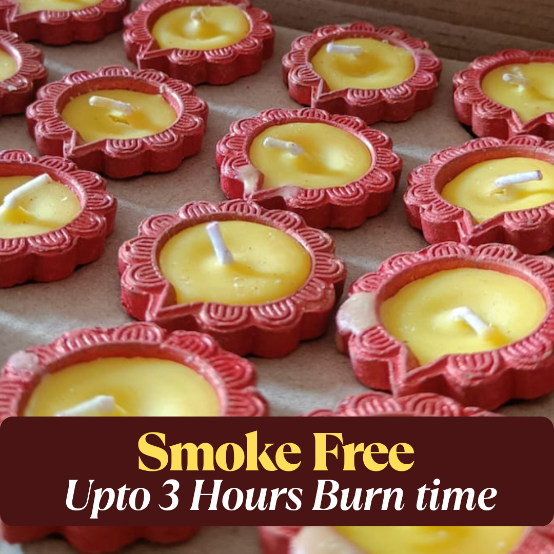 EliteRoots 16 Ready-to-Use Premium Ghee Blended Diya Box | Set of 16 Small Size Designer Diyas in Vibrant Mehrun