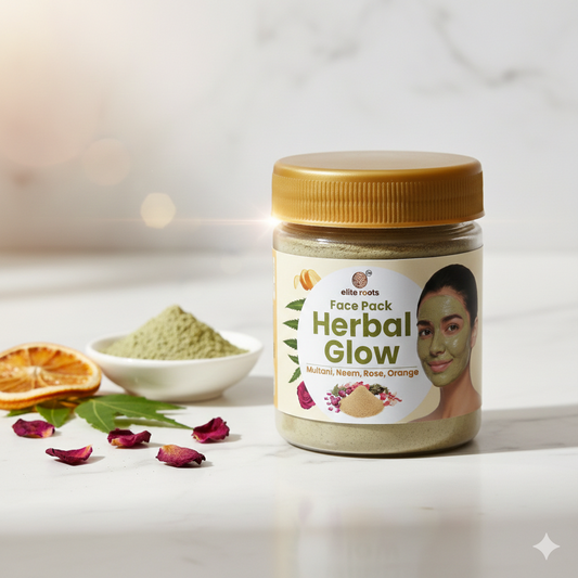 EliteRoots Herbal Glow Face Pack Powder 100g| Multani Mitti, Neem, Rose & Orange Peel Mix | Natural Skin Brightening & Oil Control | Suitable for All Skin Types