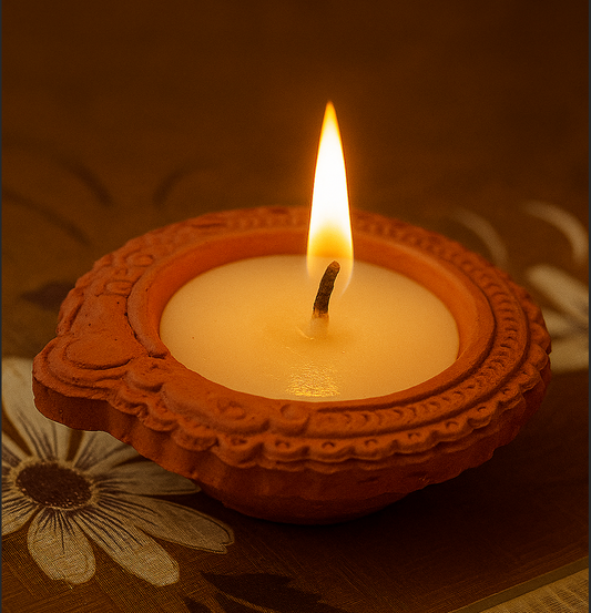 EliteRoots Wax Mix Ghee Diya Terracotta Clay Diya Upto 55 Minutes Burn Time Pack of 21, Medium Size
