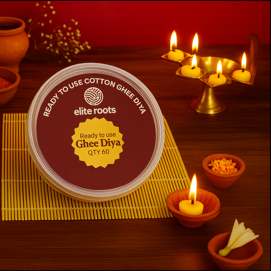 EliteRoots Cow Ghee Diya with Batti, Ready to use, Pack of 60