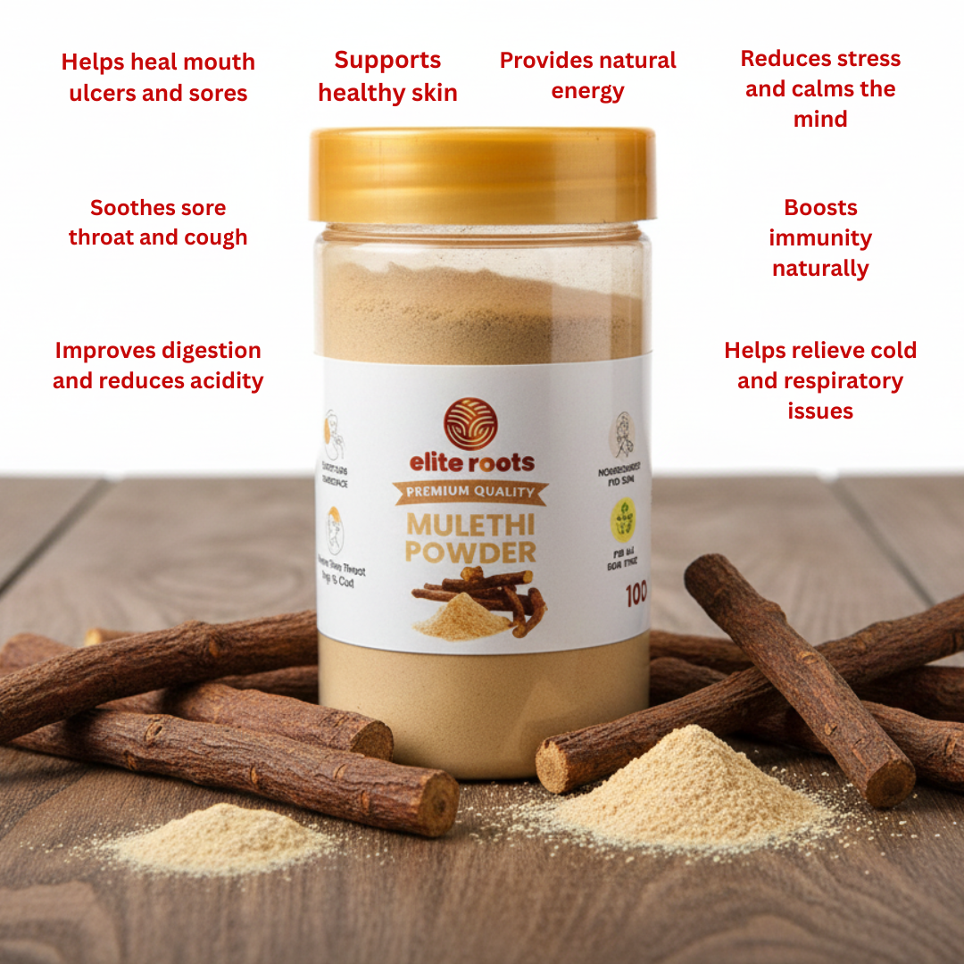 EliteRoots Organic Mulethi Powder 200g – Pure Licorice (Yashtimadhu) for Skin, Hair & Wellness