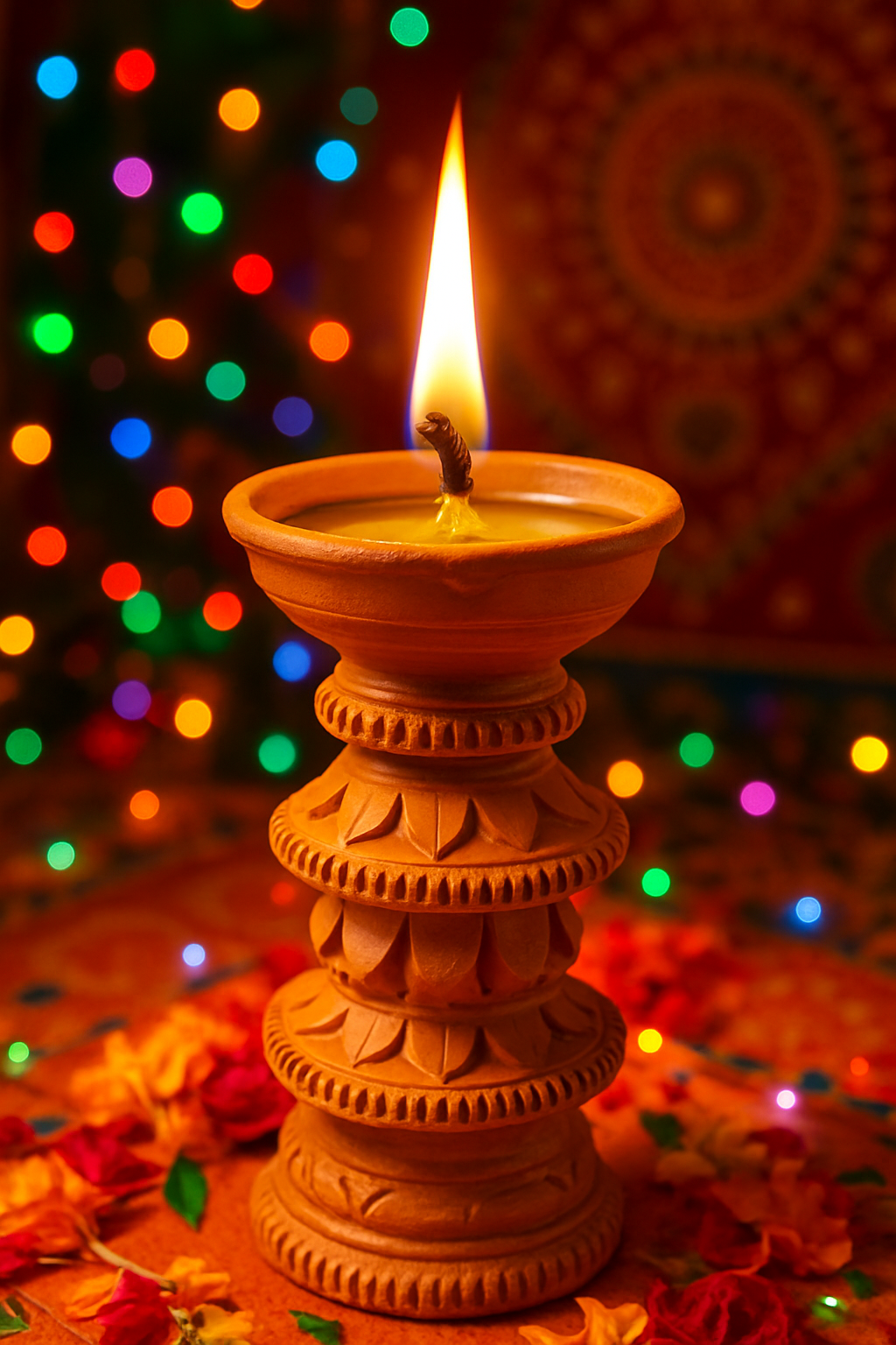 EliteRoots Handcrafted Terracotta Diya | Traditional Carved Brown Clay Lamp | Decorative for Pooja, Festivals, Diwali & Home Decor | Pack of 1