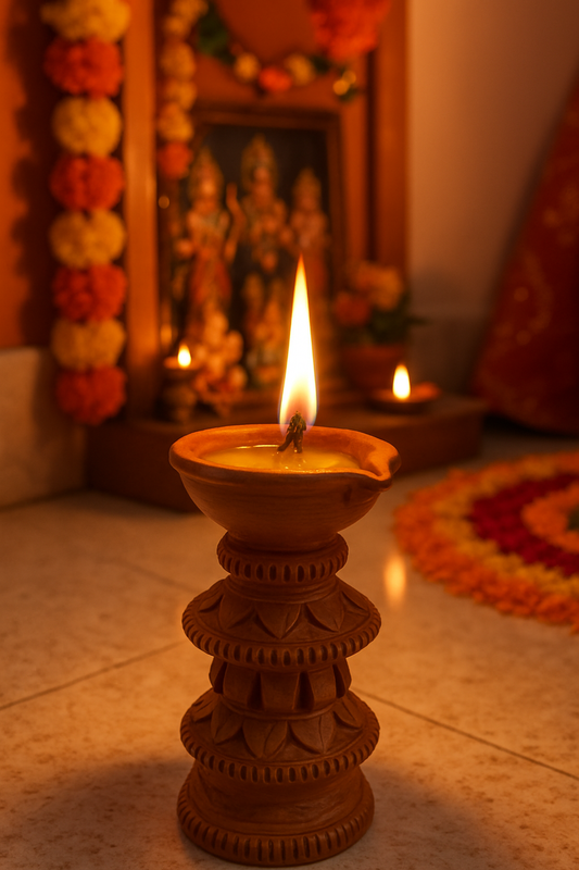 EliteRoots Handcrafted Terracotta Diya | Traditional Carved Brown Clay Lamp | Decorative for Pooja, Festivals, Diwali & Home Decor | Pack of 1
