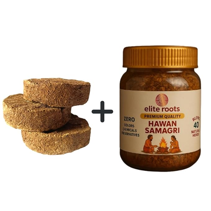 EliteRoots Havan Samagri Kit – Havan Samagri + Copper Kund + Cow Dung Kande