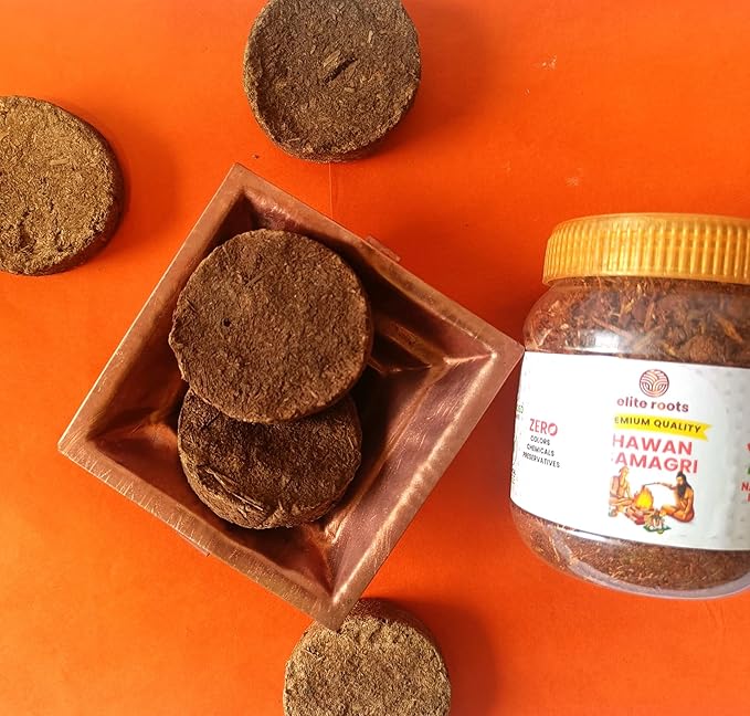 EliteRoots Havan Samagri Kit – Havan Samagri + Copper Kund + Cow Dung Kande