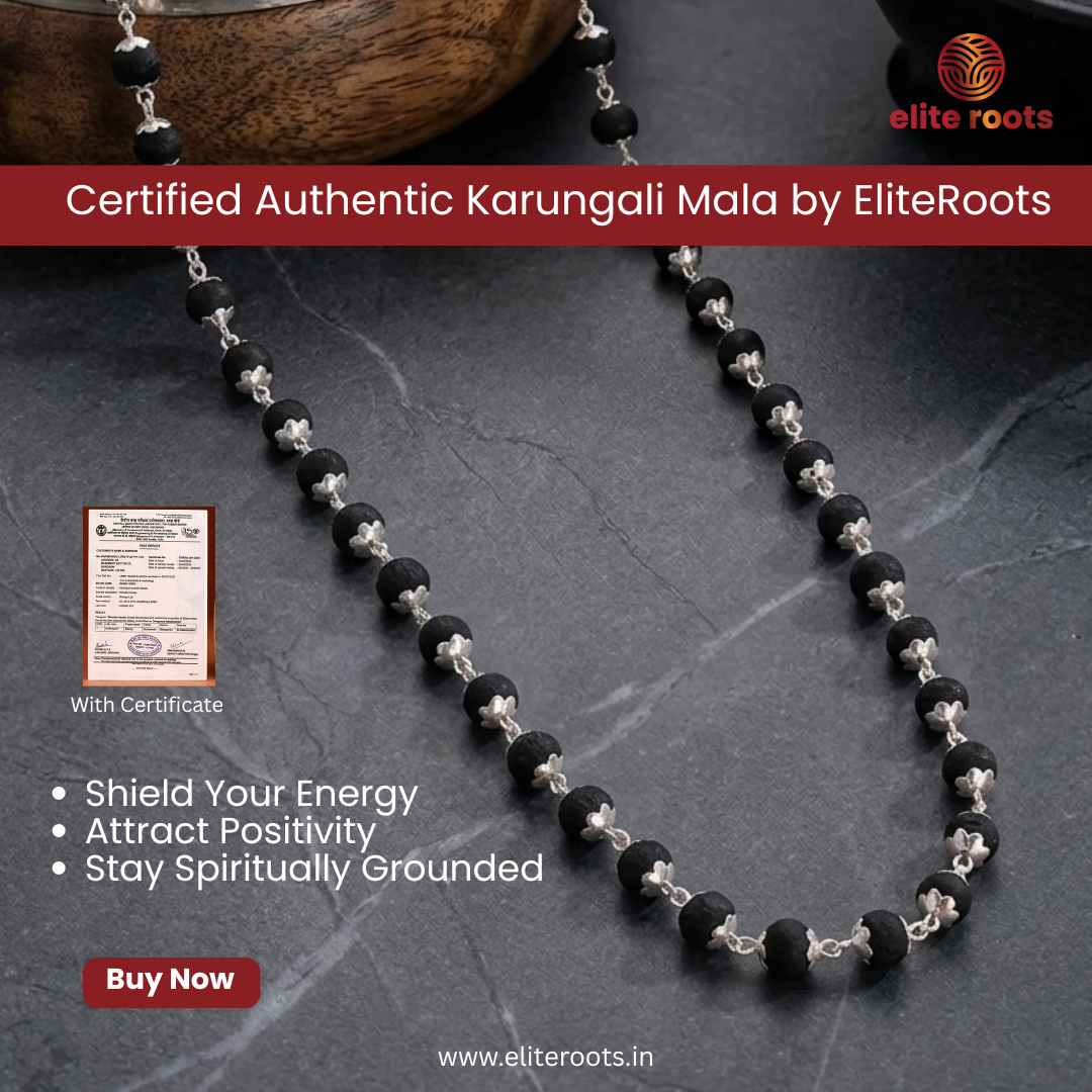 EliteRoots Original Karungali Mala with Authenticity Certificate | Pure Spiritual Protection & Positive Energy Mala