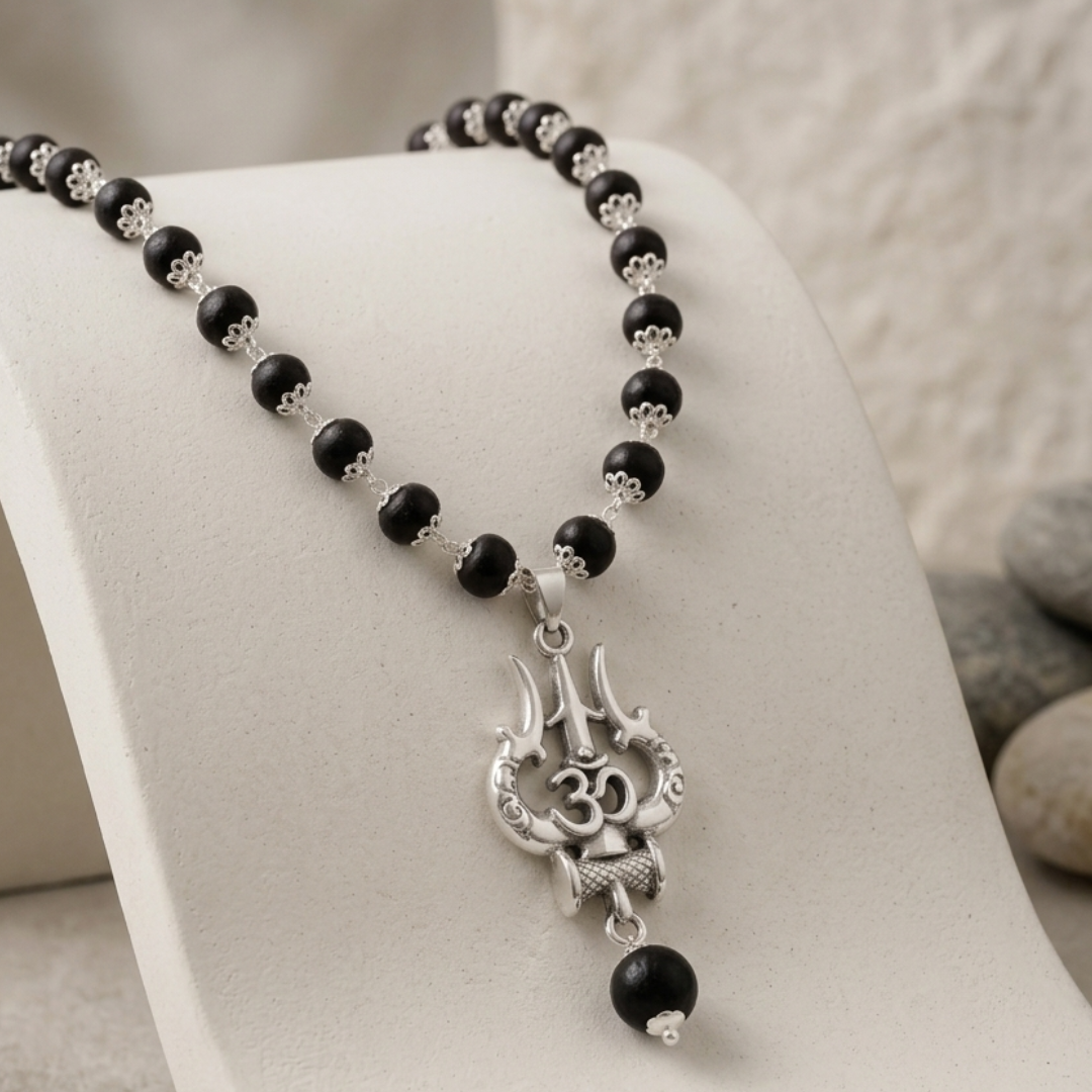 Premium Karungali Trishul Mala with Certificate | Original Ebony Wood Protection Mala