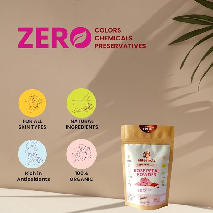 EliteRoots Organic Rose Powder – Natural Glow for Skin, Hair & Wellness